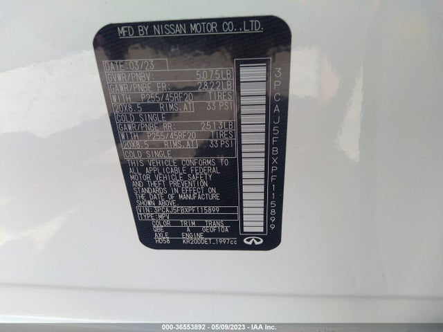 2023 Infiniti QX50, VIN: 3PCAJ5FBXPF115899