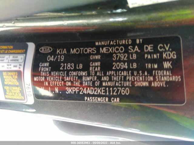 3KPF24AD2KE112760 KIA Forte Lxs