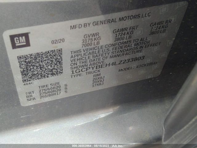 1GCPYBEH4LZ233803 Chevrolet Silverado 1500 4wd  Short Bed Custom
