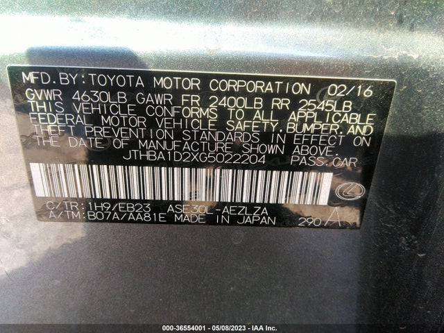 JTHBA1D2XG5022204 Lexus IS 200T