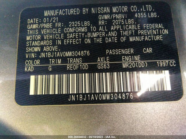 JN1BJ1AV0MW304876 Nissan Rogue Sport S