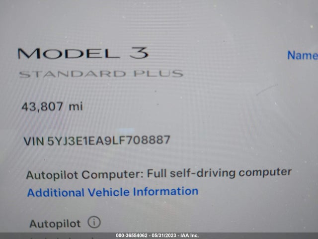 Tesla Model 3 Standard Range 2020 5YJ3E1EA9LF708887 Image 9
