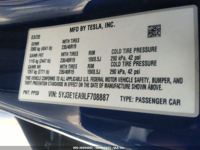 Tesla Model 3 Standard Range 2020 5YJ3E1EA9LF708887 Image 11