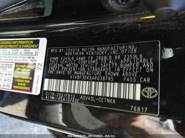 2010 TOYOTA CAMRY VIN: 4T4BF3EKXAR038785
