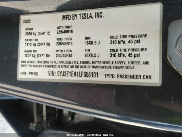 Tesla Model 3 Standard Range 2020 5YJ3E1EA1LF658101 Image 9