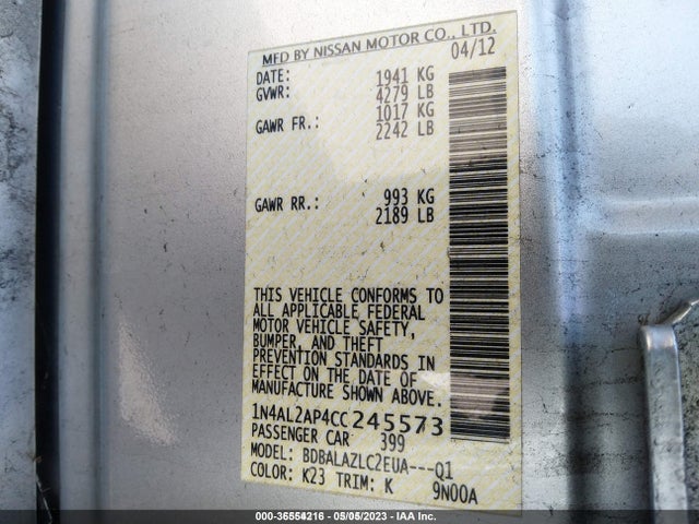 2012 NISSAN ALTIMA 2.5 VIN: 1N4AL2AP4CC245573