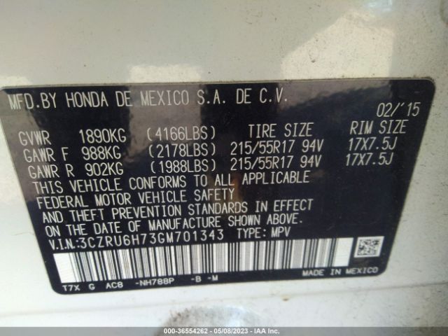 3CZRU6H73GM701343 Honda Hr-v Ex-l