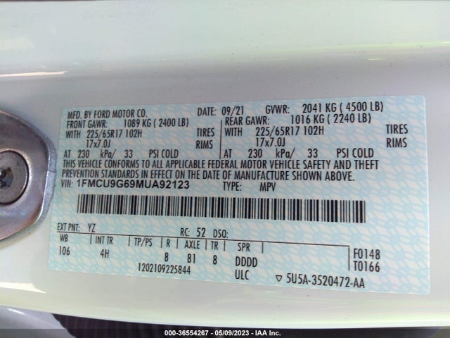 Ford ESCAPE SE 2021 1FMCU9G69MUA92123 Image 10
