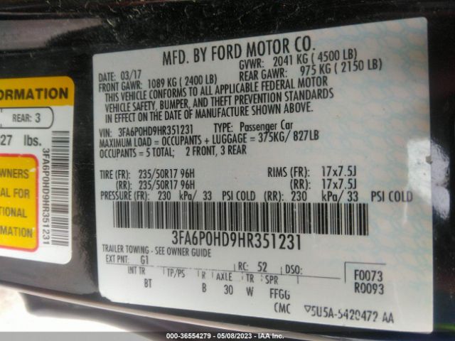 3FA6P0HD9HR351231 Ford FUSION SE