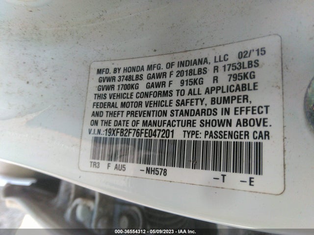 Honda Civic Sedan Se 2015 19XFB2F76FE047201 Image 9