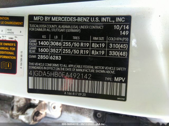 4JGDA5HB0FA492142 Mercedes-Benz M-class Ml 350