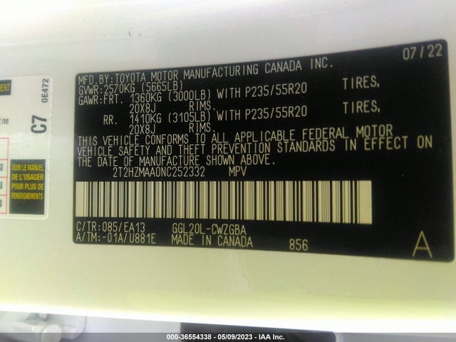 2T2HZMAA0NC252332 Lexus Rx Rx 350