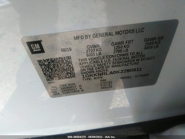 GMC ACADIA SLE 2019 1GKKNRLA0KZ290911 Image 9