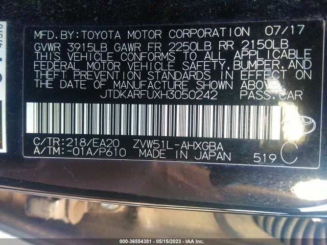 Toyota Prius Two/two Eco/three 2017 JTDKARFUXH3050242 Image 9