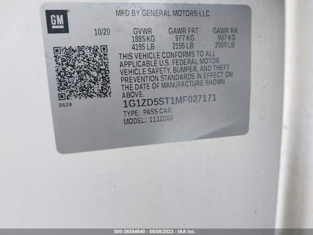 Chevrolet MALIBU LT 2021 1G1ZD5ST1MF027171 Image 9