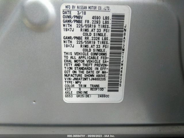 JN8AT2MT1JW468205 Nissan Rogue Sl