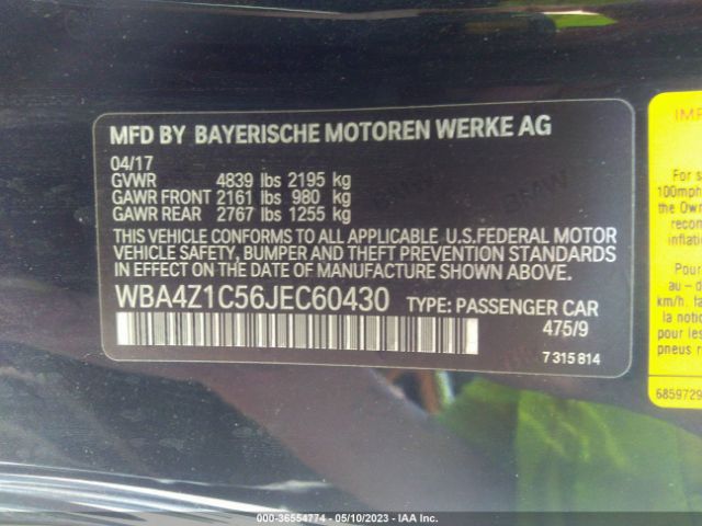 WBA4Z1C56JEC60430 BMW 4 Series 430i