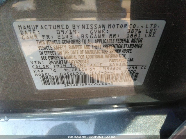 2019 NISSAN SENTRA SV VIN: 3N1AB7AP4KY420049