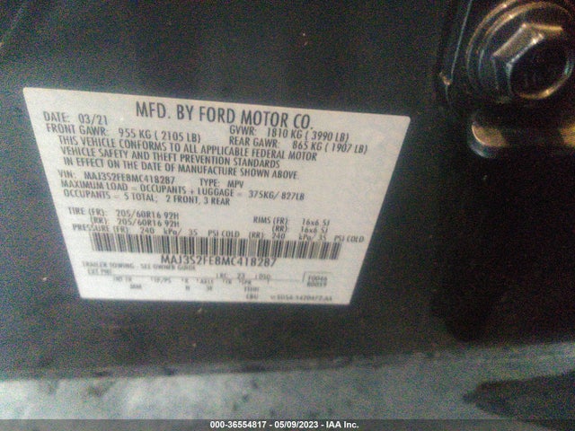 2021 FORD ECOSPORT S VIN: MAJ3S2FE8MC418287