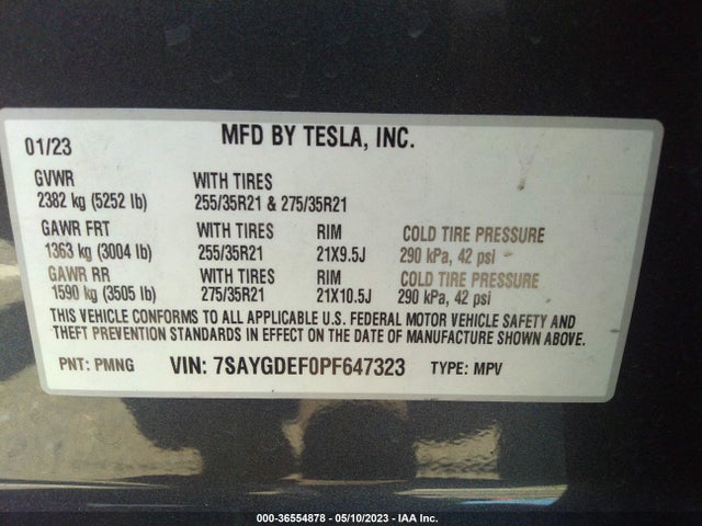 Tesla Model Y Performance 2023 7SAYGDEF0PF647323 Image 9