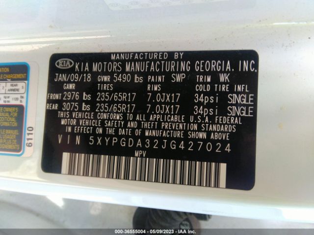 5XYPGDA32JG427024 KIA SORENTO LX