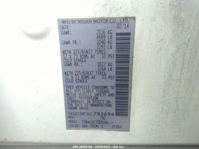 5N1AT2MT3EC793694 Nissan ROGUE SV