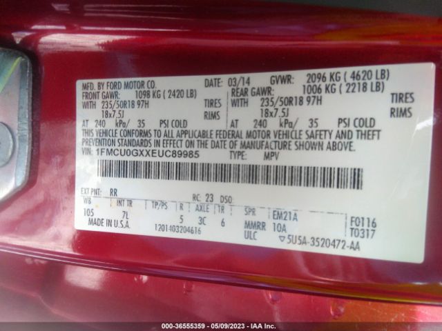 1FMCU0GXXEUC89985 Ford ESCAPE SE
