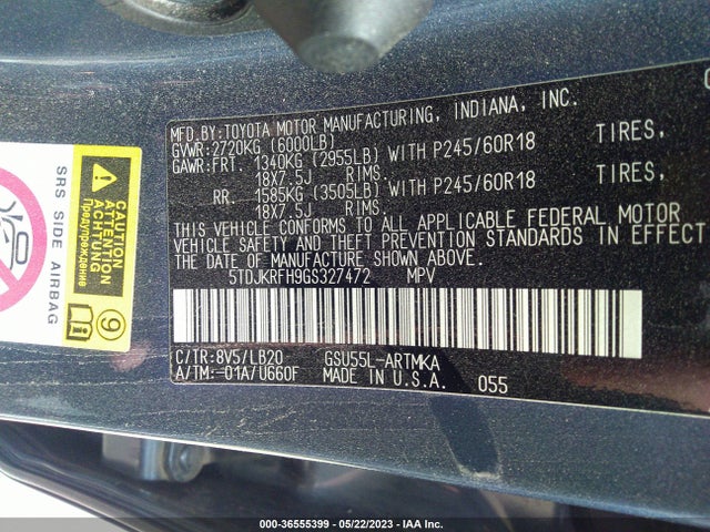 Toyota Highlander Xle 2016 5TDJKRFH9GS327472 Image 10