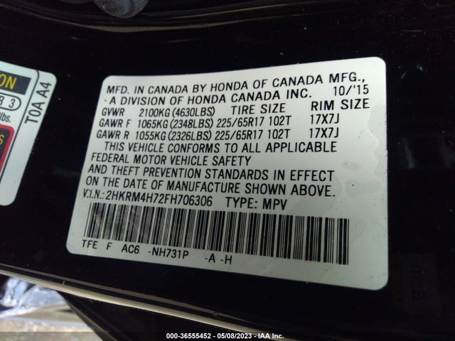 Honda Cr-v Ex-l 2015 2HKRM4H72FH706306 Image 9