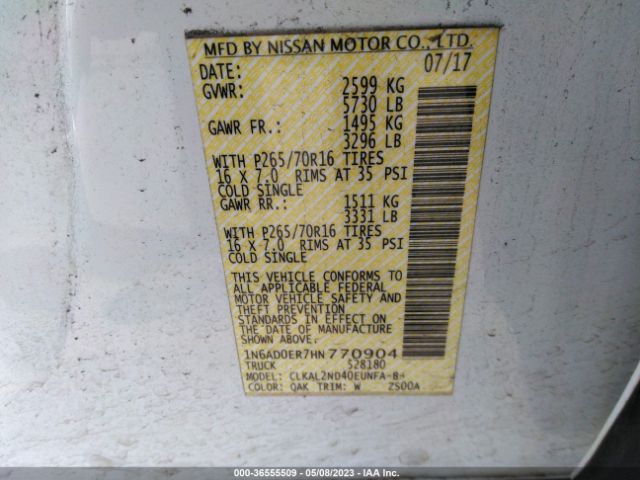 1N6AD0ER7HN770904 Nissan Frontier Sv V6