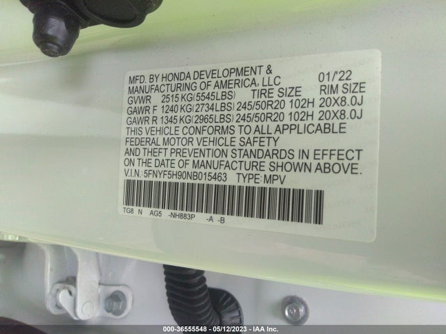 Honda Pilot Touring 8-passenger 2022 5FNYF5H90NB015463 Image 9
