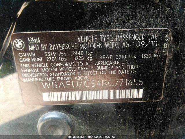 2011 BMW 5 SERIES 535I XDRIVE VIN: WBAFU7C54BC771655