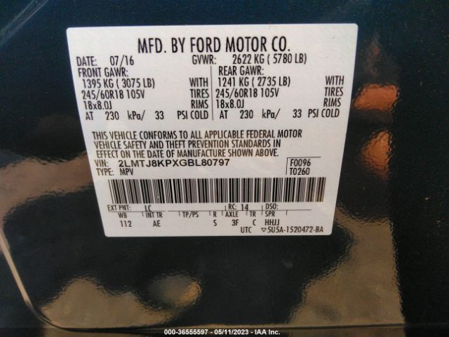 2LMTJ8KPXGBL80797 Lincoln Mkx Select