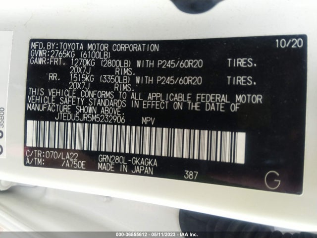2021 TOYOTA 4RUNNER LIMITED VIN: JTEDU5JR5M5232906