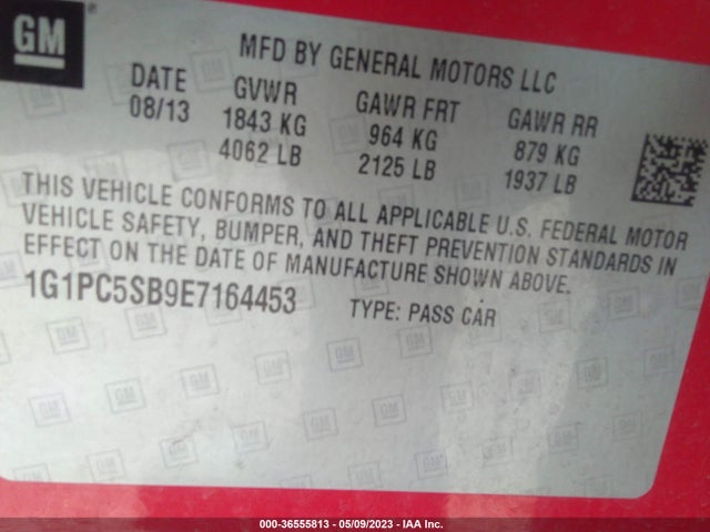Chevrolet Cruze 1lt 2014 1G1PC5SB9E7164453 Image 10