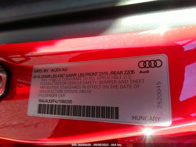 WAUAUGFF4J1088265 Audi A3 Sedan Premium/tech Premium