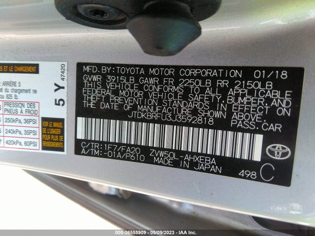 Toyota Prius Two/two Eco/three 2018 JTDKBRFU3J3592818 Image 11