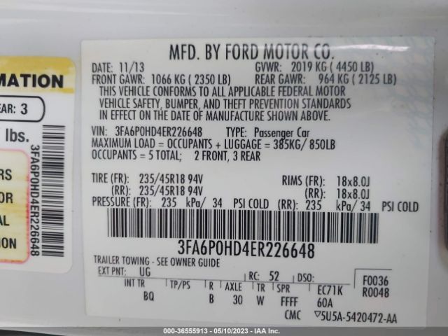 3FA6P0HD4ER226648 Ford FUSION SE