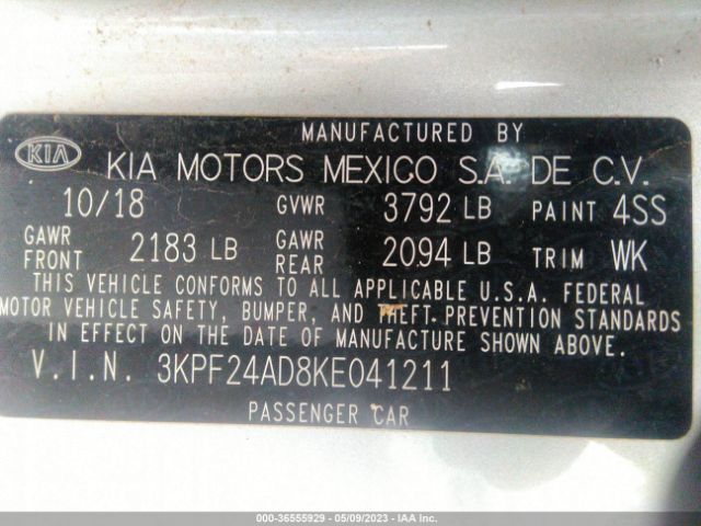 3KPF24AD8KE041211 KIA Forte Lxs