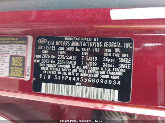 KIA SORENTO SX 2016 5XYPK4A55GG090034 Image 10