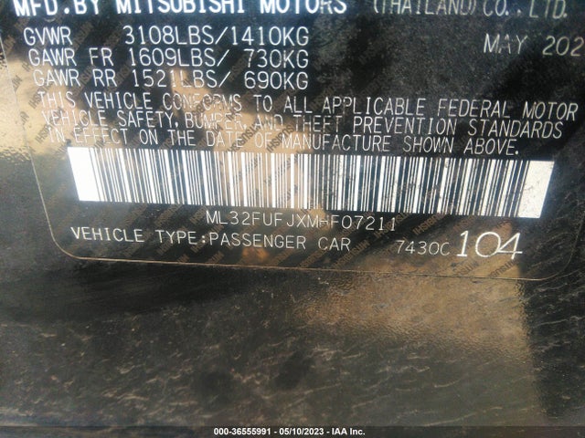 ML32FUFJXMHF07211 Mitsubishi Mirage G4 Es/le/carbonite Edition