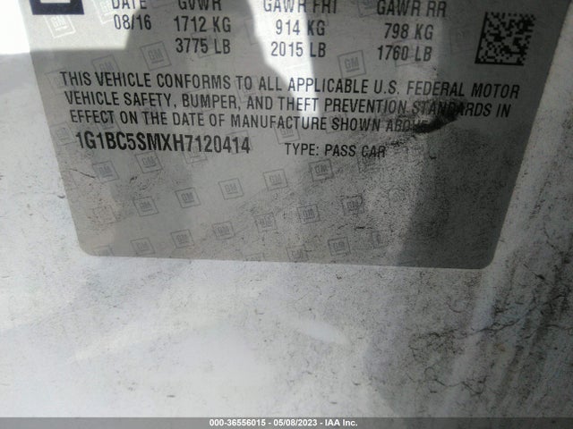 Chevrolet CRUZE LS 2017 1G1BC5SMXH7120414 Image 10