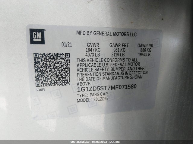 Chevrolet MALIBU LT 2021 1G1ZD5ST7MF071580 Image 9