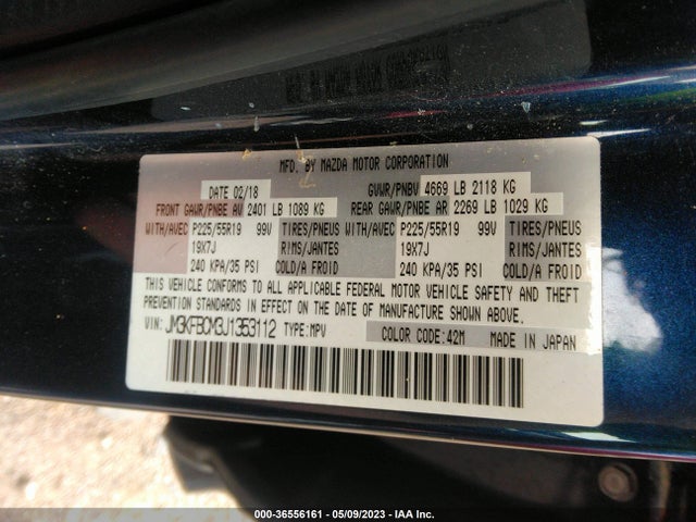 2018 MAZDA CX-5 TOURING VIN: JM3KFBCM3J1353112