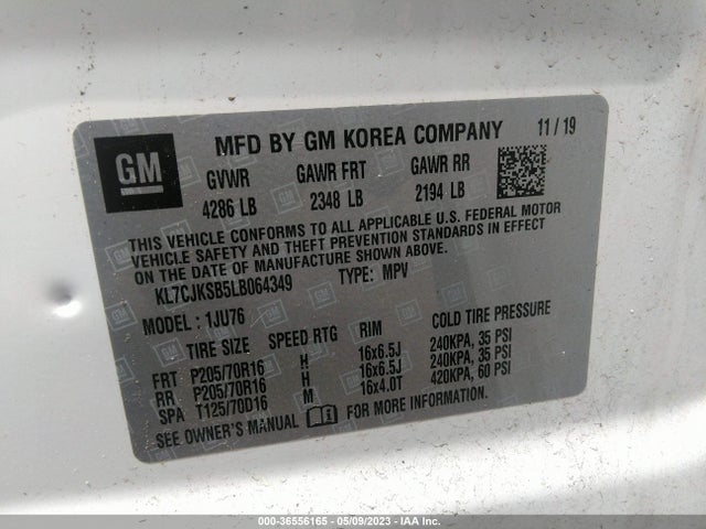 Chevrolet TRAX LS 2020 KL7CJKSB5LB064349 Image 9
