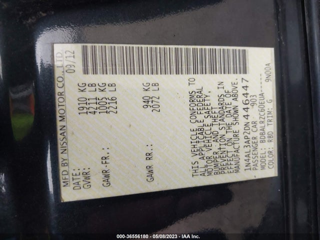 2013 NISSAN ALTIMA 2.5 S VIN: 1N4AL3AP2DN446447