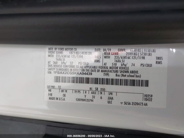 Ford Transit Passenger Wagon Xl/xlt 2019 1FBAX2CG5KKA94439 Image 9