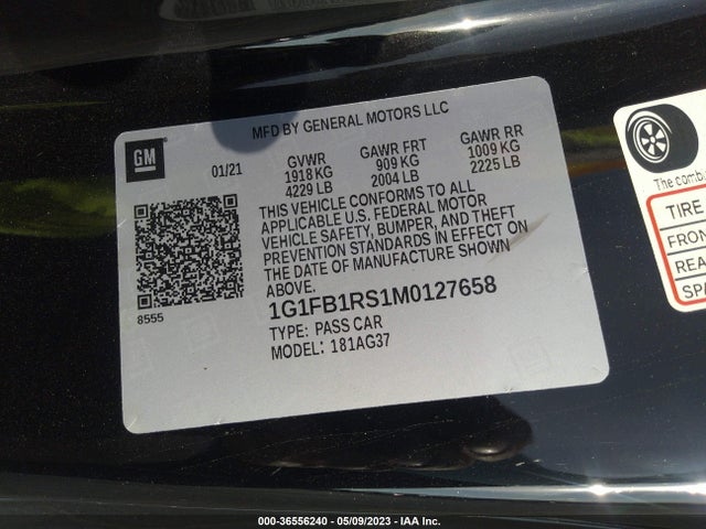 Chevrolet Camaro 1lt 2021 1G1FB1RS1M0127658 Image 9