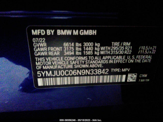 2022 BMW X5, VIN: 5YMJU0C06N9N33842
