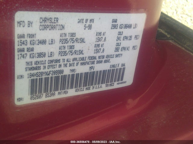 1998 DODGE DURANGO VIN: 1B4HS28YXWF209980
